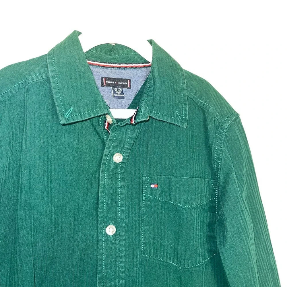 Tommy Hilfiger Green Long Sleeve Button Down Boy Shirt Size 8-10